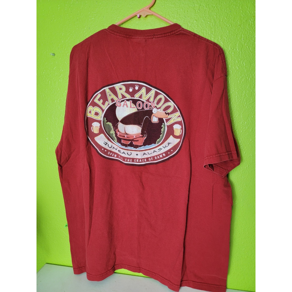 Vtg Y2K Funny Bear Moon Saloon Juneau Alaska Crack Of Dawn
